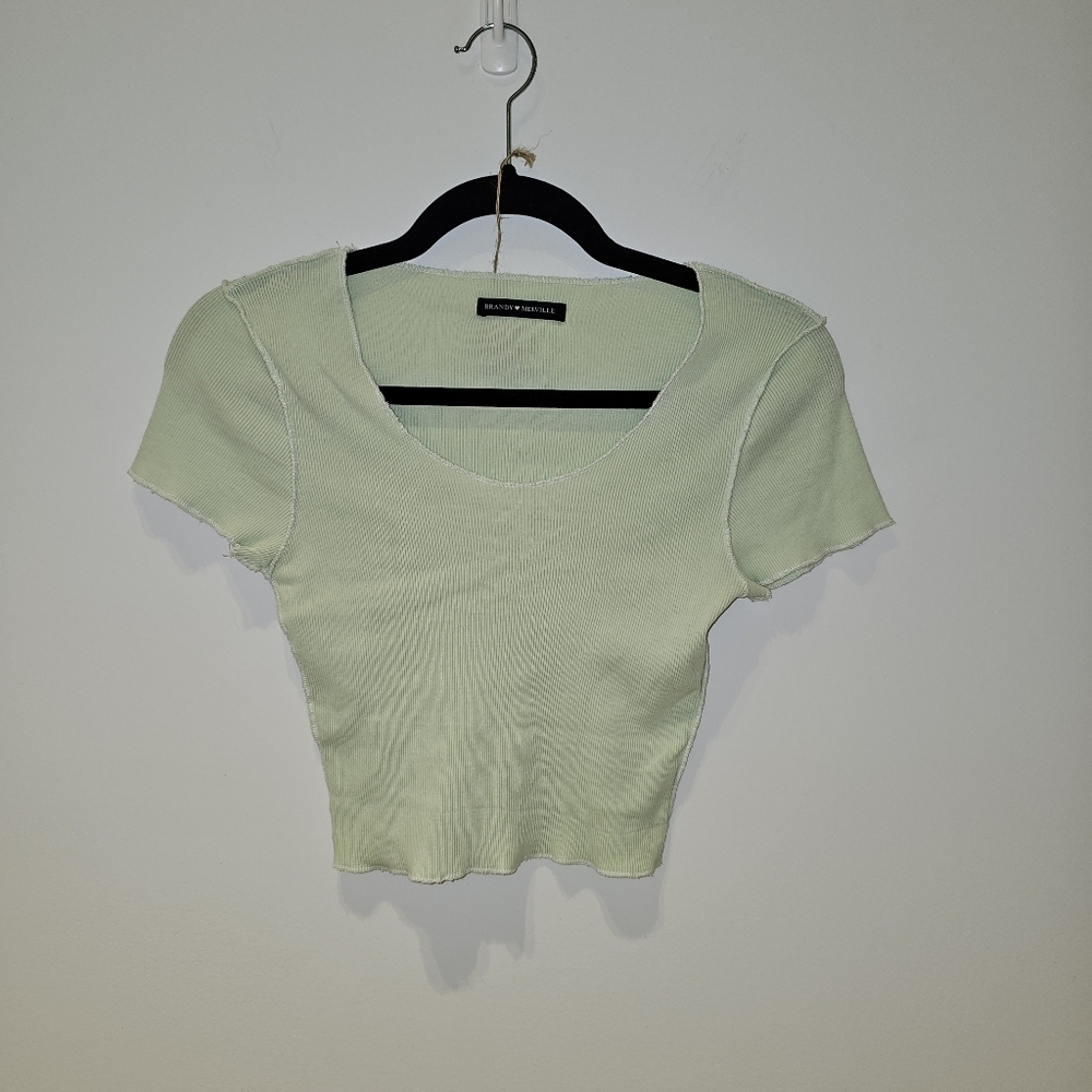Brandy Melville Pastel Green Reverse Seam top